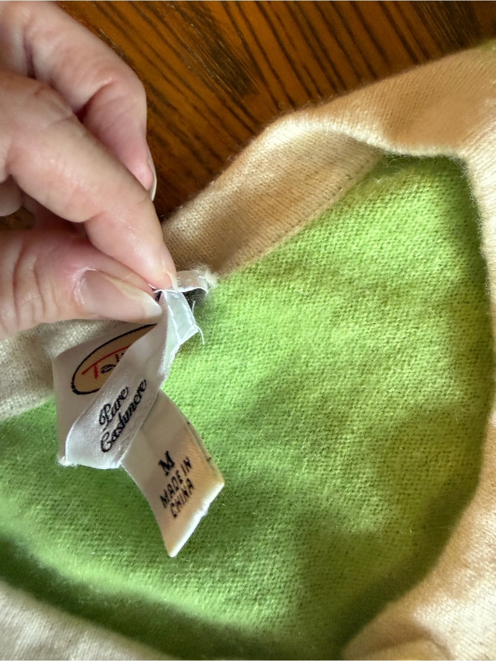 Talbots Pure Cashmere Mint Green Cardigan with Cream Trim - Picture 6 of 9